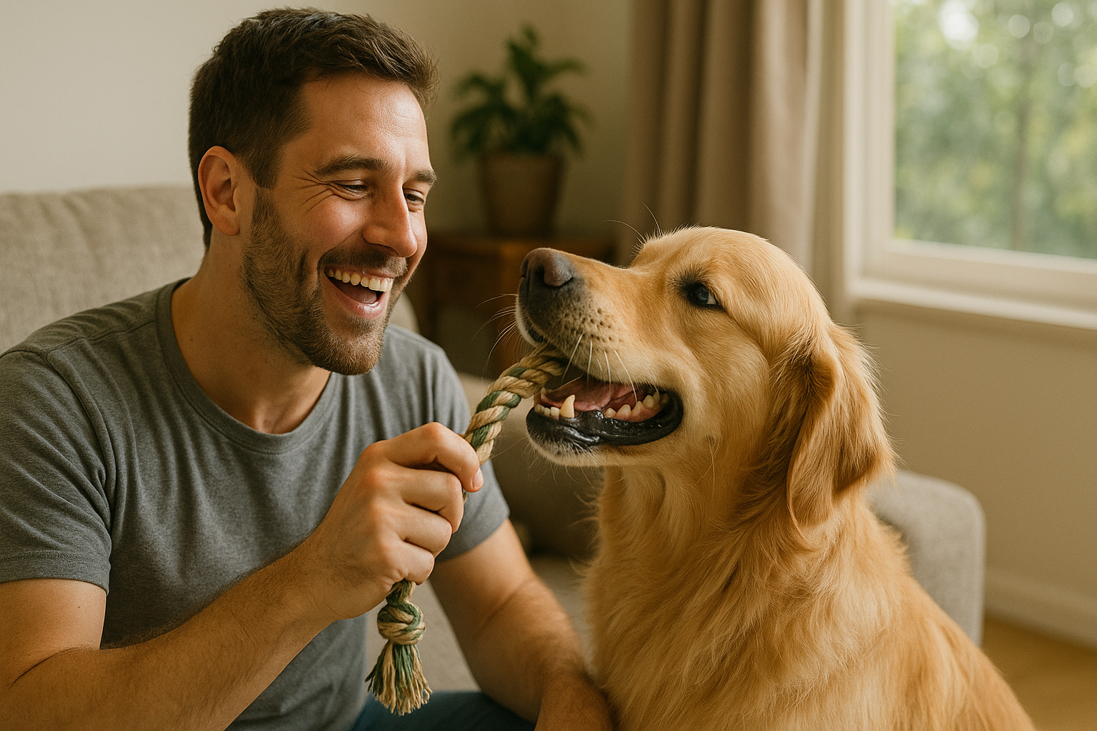 Happy pet owner with his dog